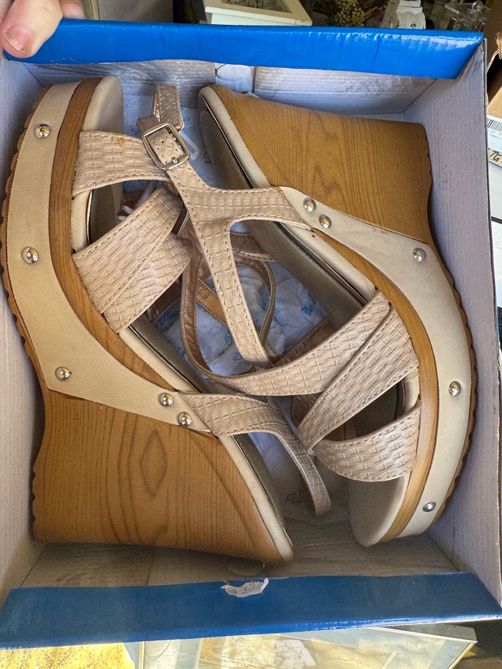Beige Woven Platform Wedge Sandals - Women's Strappy Summer Heels 8.5